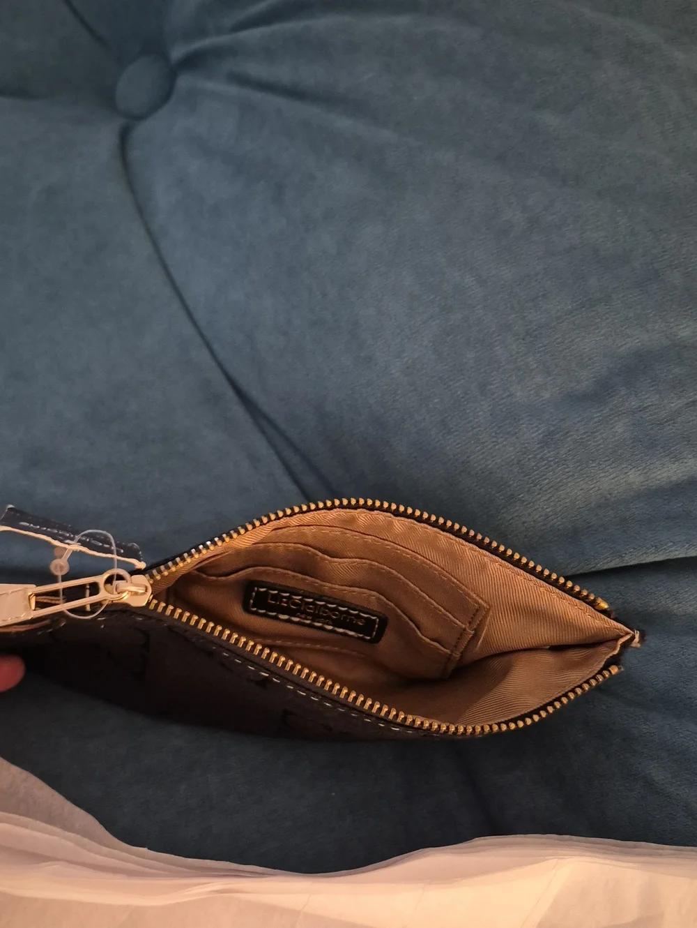 Vintage Liz Claiborne Heritage Coin Geometric Gold Metal Circle Handle Zip Pouch